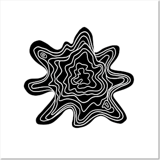 Topographic Wavy Contour Abstract Line Art White on Black Posters and Art